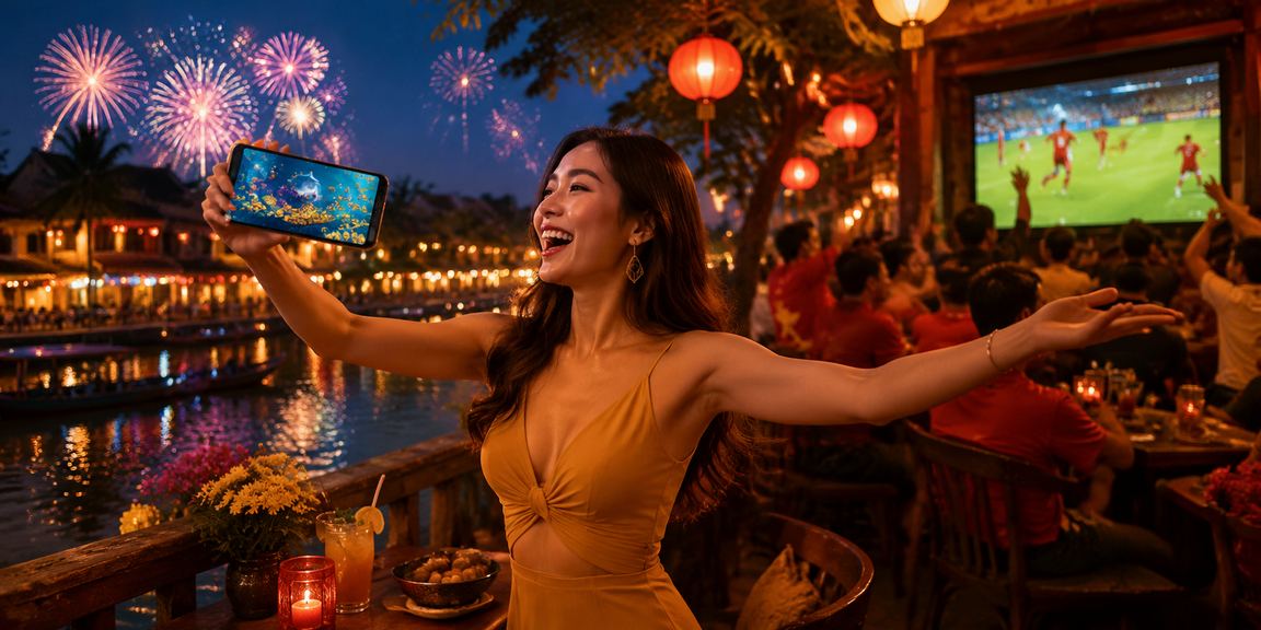 Người chơi tại Hội An thư giãn với cà phê và tham gia trò chơi bắn cá trên điện thoại di động